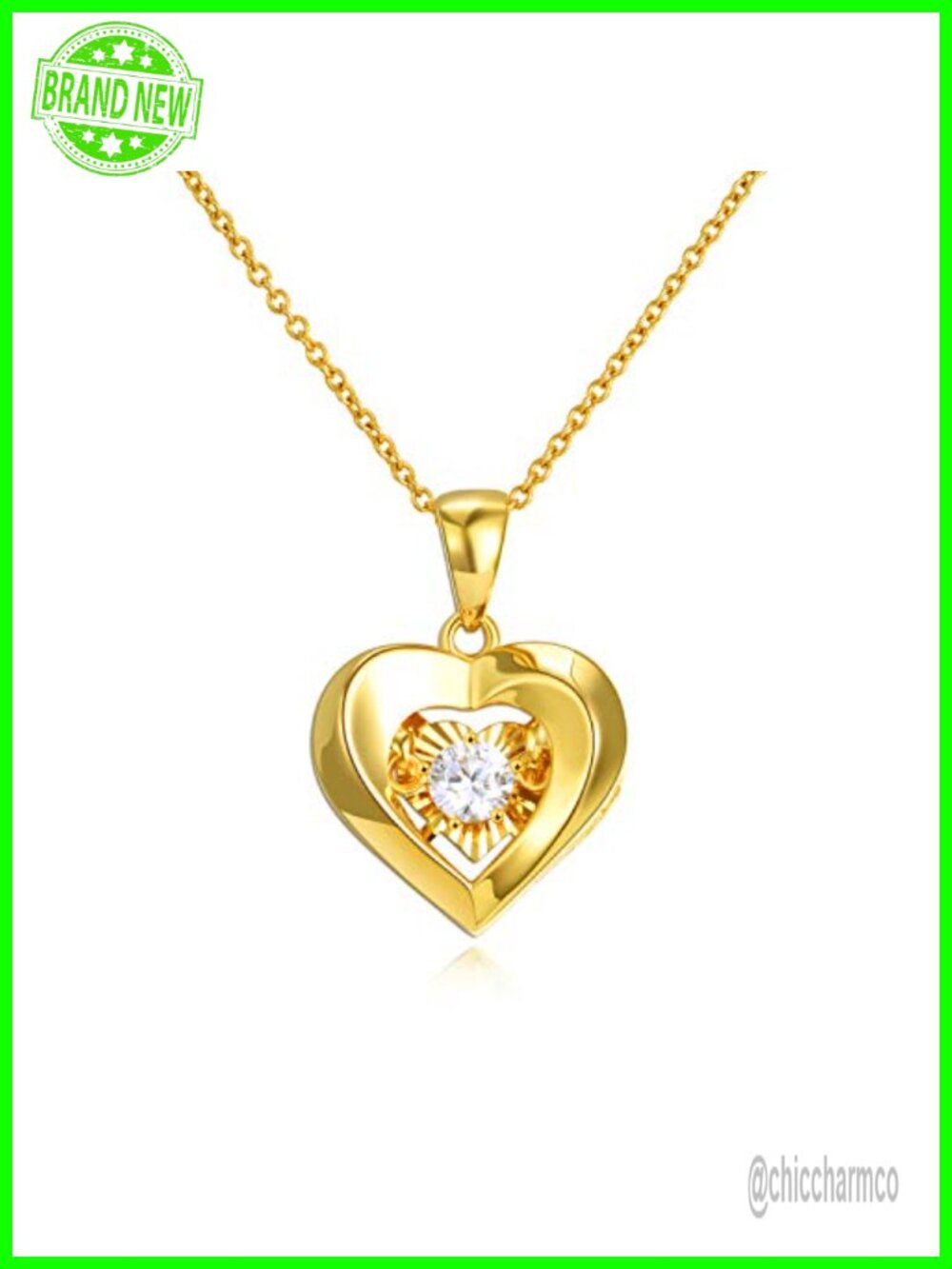 Real 18k Gold Heart Necklace Cubic Zirconia Fine Jewelry Gift for Her